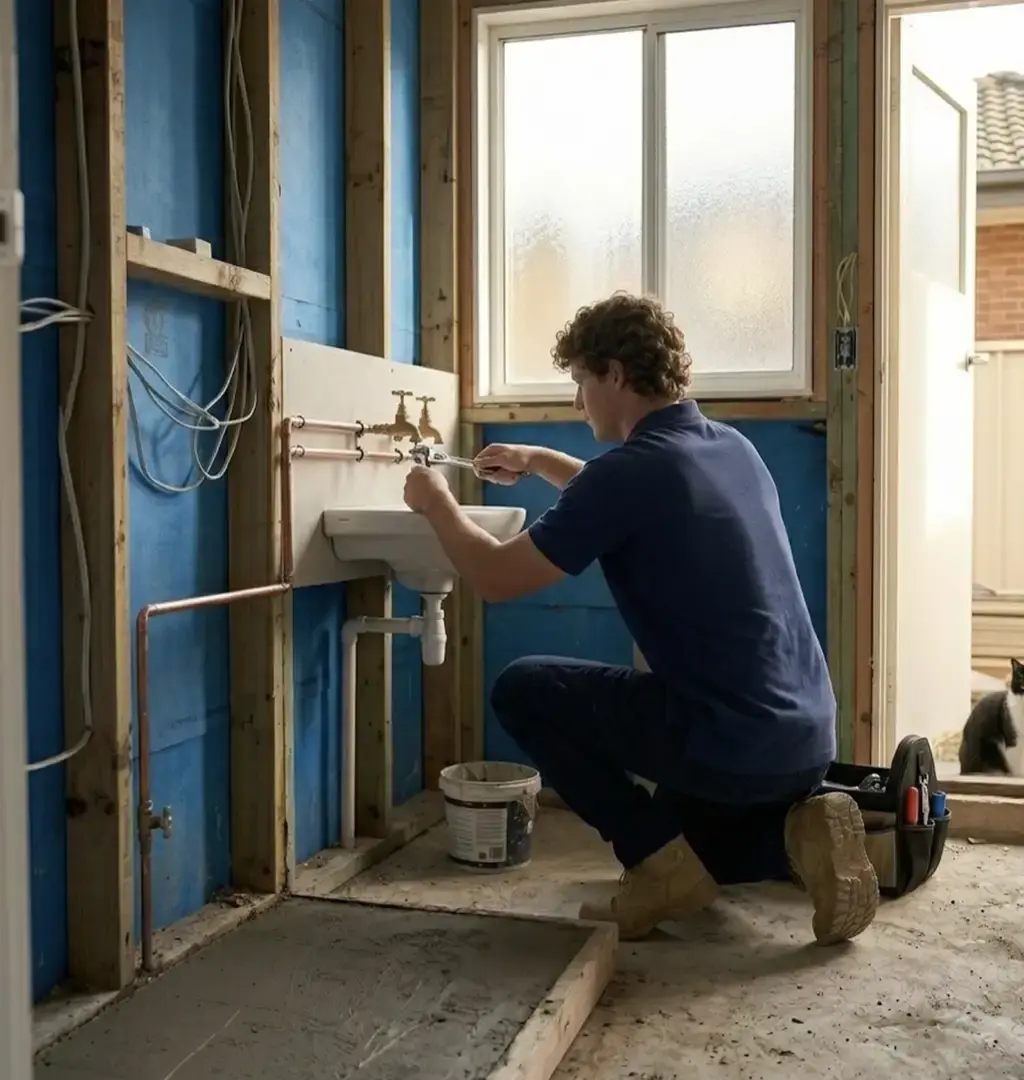 Bathroom renovation plumbing rough-in by Kovele Plumbing