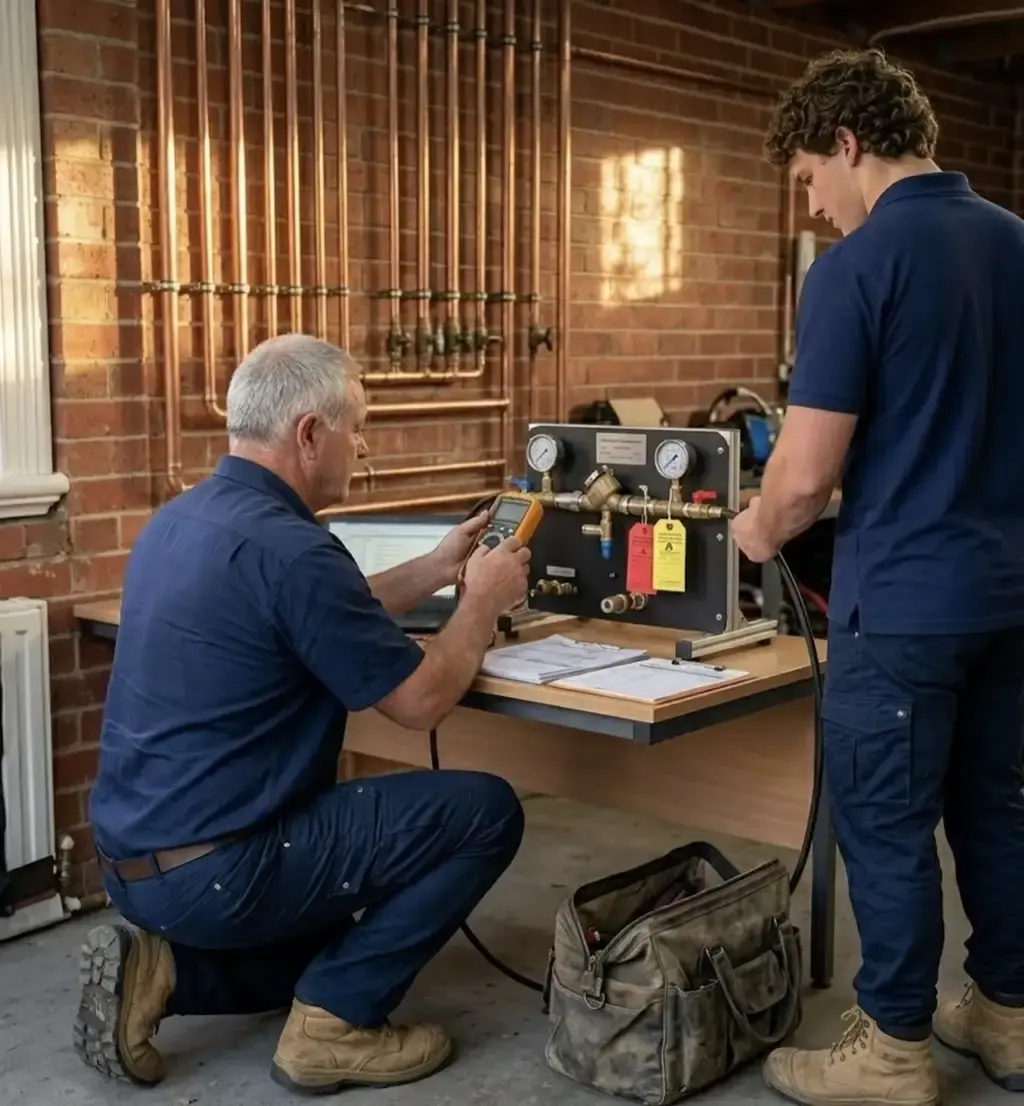Steve and Nick testing gas fittings in Melbourne